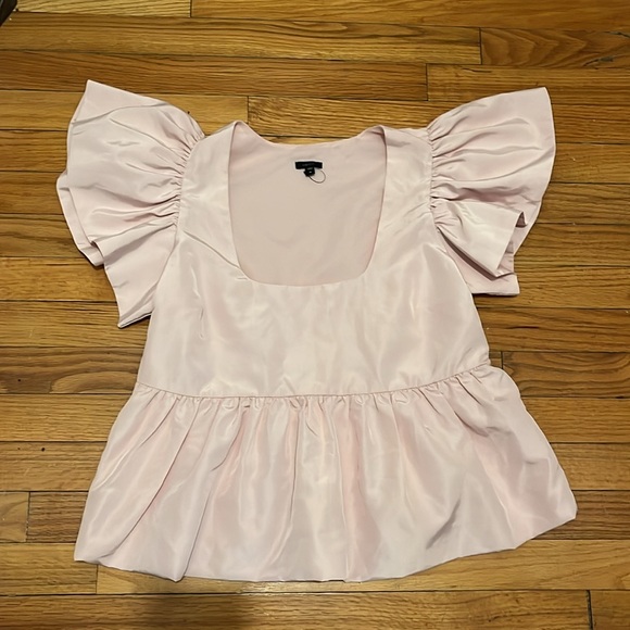 😊 Express Square Neck Flutter Sleeve Peplum Babydoll Top Pastel Pink - Picture 4 of 6